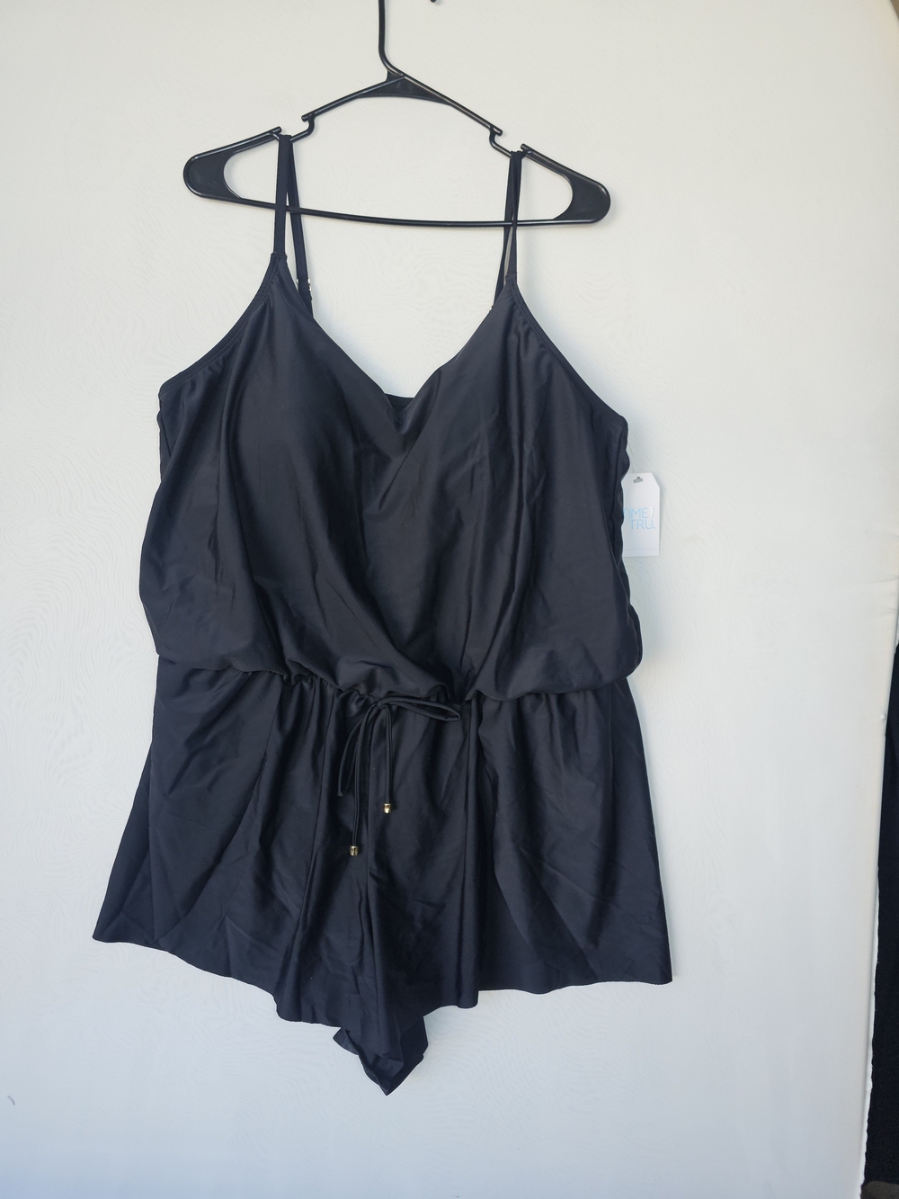 NWT Time and Tru Women’s Black One-Piece Swimsuit Romper Romper-Style Swimwear